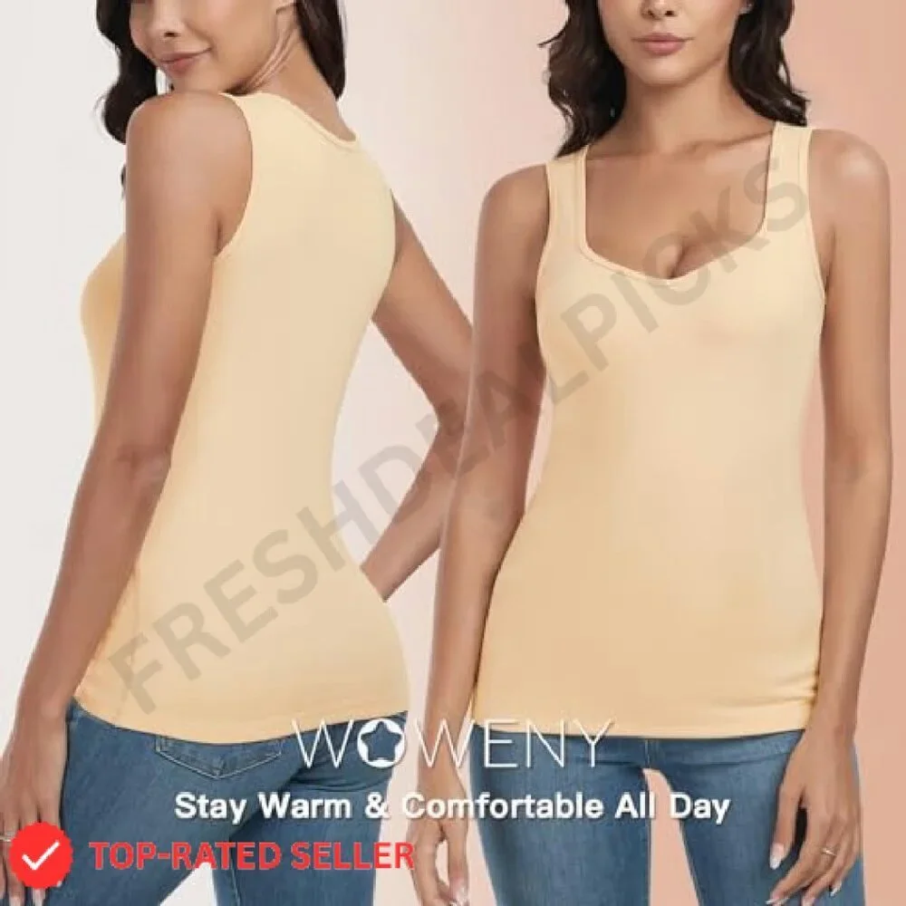Thermal Fleece Tank Top Sleeveless Sweetheart Neck Winter Base Layer Vest